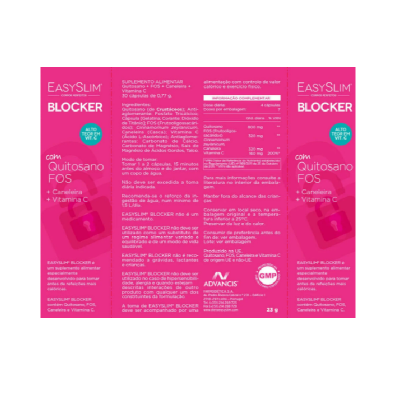 Embalagem rosa de suplemento EasySlim Blocker com texto informativo