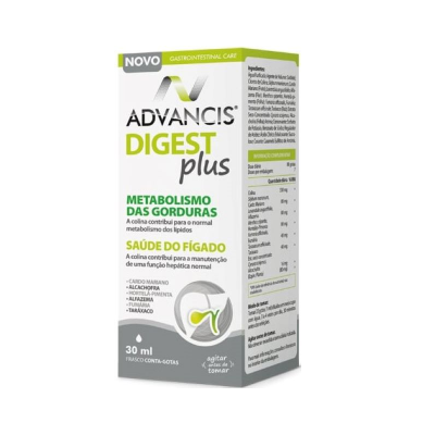 Caixa do suplemento Advancis Digest Plus para metabolismo das gorduras e saúde do fígado