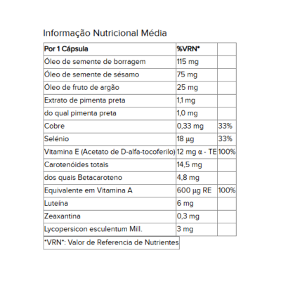 Tabela de Informação Nutricional Média de suplemento em cápsulas