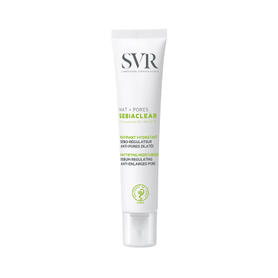 Embalagem branca de creme facial SVR Sebiaclear