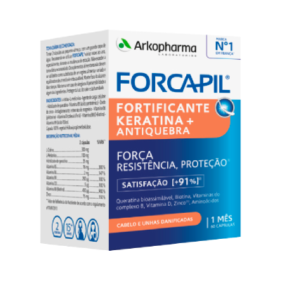 Caixa de suplemento Forcapil Fortificante Queratina + Antiquebra para cabelo e unhas danificadas
