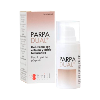 Gel creme Parpa Dual para pele do párpado com caixa branca e rosa.
