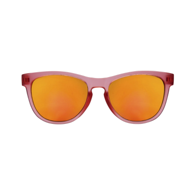 Óculos de sol com armação rosa translúcido e lentes laranja