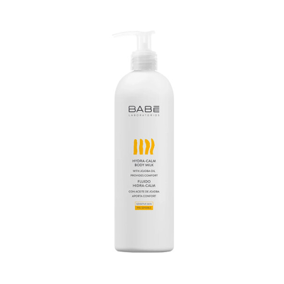 Frasco branco de leite corporal Hydra-Calm da BABE LABORATORIOS