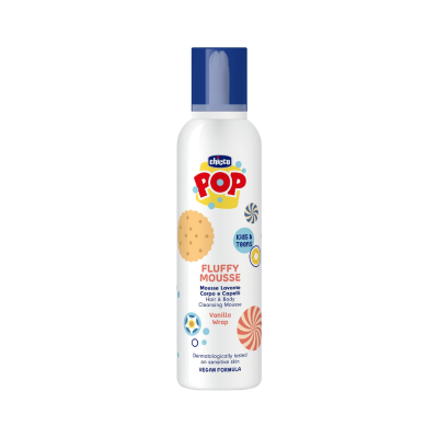 Frasco de mousse lavante Chicco POP Fluffy Mousse Vanilla Wrap para corpo e cabelo