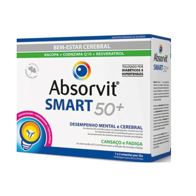 Embalagem do suplemento Absorvit SMART 50+ para bem-estar cerebral.