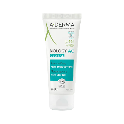 Frasco branco de creme A-Derma BIOLOGY AC GLOBAL de 40 ml