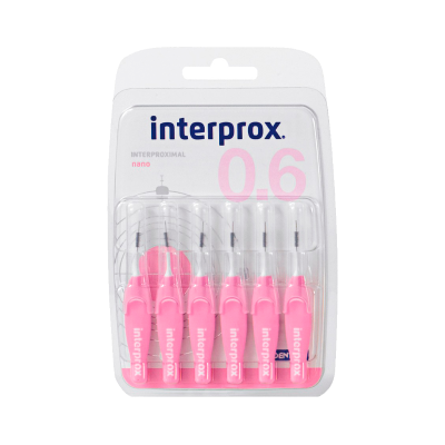 Pack de 6 escovas interdentais rosa Interprox tamanho 0.6 em embalagem branca
