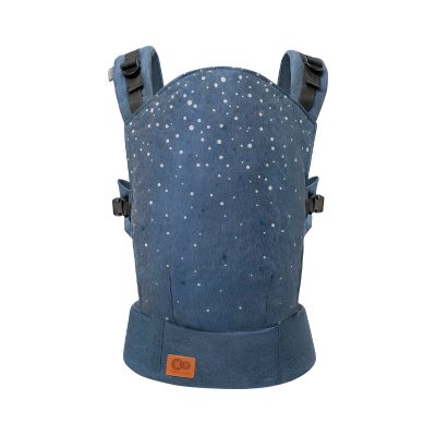 Marsúpio para bebé azul com pontos brancos e alças ajustáveis