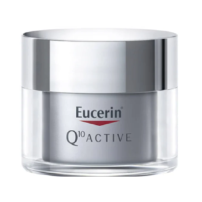Frasco de creme Eucerin Q10 ACTIVE com tampa prateada