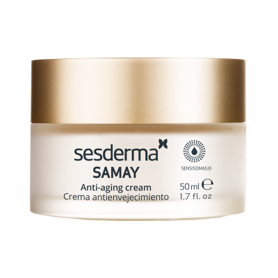 Frasco de creme anti-envelhecimento Sesderma Samay com tampa dourada