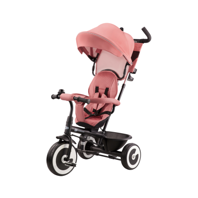 Triciclo infantil cor de rosa com capota e assento acolchoado