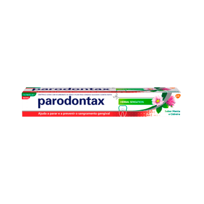 Embalagem de pasta de dentes Parodontax Herbal Sensation sabor menta e cidreira