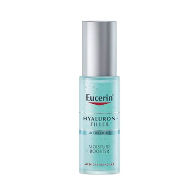 frasco de Eucerin Hyaluron-Filler Ultralight Moisture Booster com tampa prateada