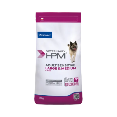 Saco de ração Virbac Veterinary HPM Adult Sensitive Large & Medium 12kg