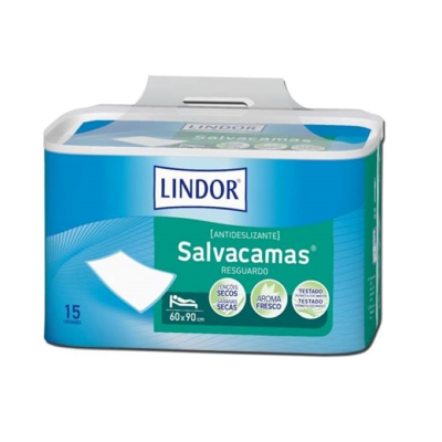 Embalagem azul e branca de Salvacamas LINDOR com 15 unidades