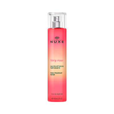 Frasco de perfume NUXE Very rose com design rosa e amarelo