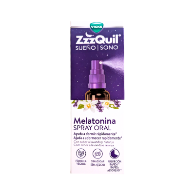 spray oral melatonina ZzzQuil Vicks embalagem roxa e branca