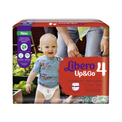 Embalagem de fraldas Libero Up&Go tamanho 4 com imagem de bebé