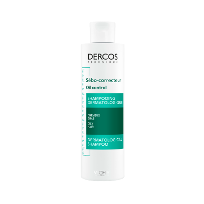 Frasco de shampoo dermatológico Vichy para controlo de oleosidade em cabelo oleoso