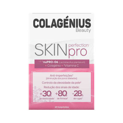 Embalagem de suplemento COLAGÉNIUS Beauty SKIN pro rosa e branca