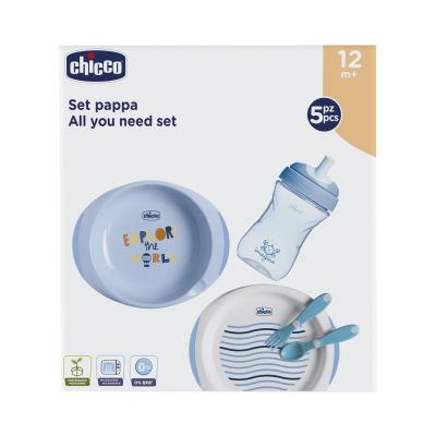 Conjunto de alimentação Chicco azul e branco para bebés a partir de 12 meses