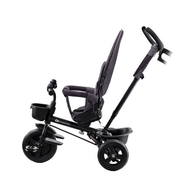 Triciclo infantil preto com empurrador e assento acolchoado