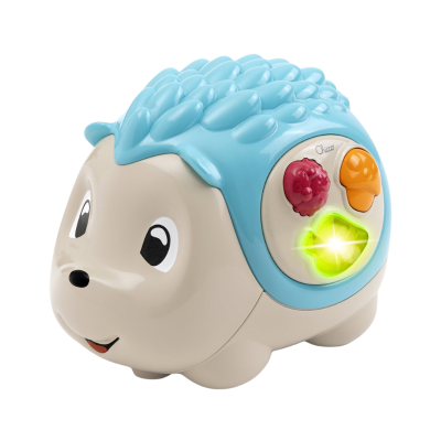 Brinquedo ouriço plástico bege azul com botões coloridos e luz verde acesa