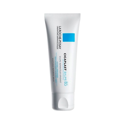 Creme Cicaplast Baume B5 da La Roche-Posay em bisnaga branca com texto preto e azul