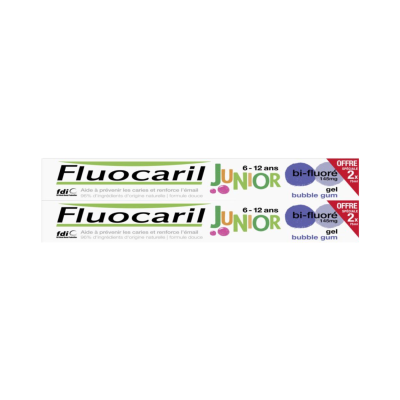 Embalagem dupla de pasta de dentes Fluocaril Junior 6-12 anos bi-fluoré sabor bubble gum