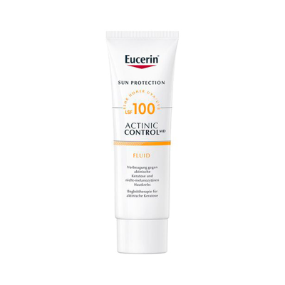 Frasco branco de fluído protetor solar Eucerin LSF 100