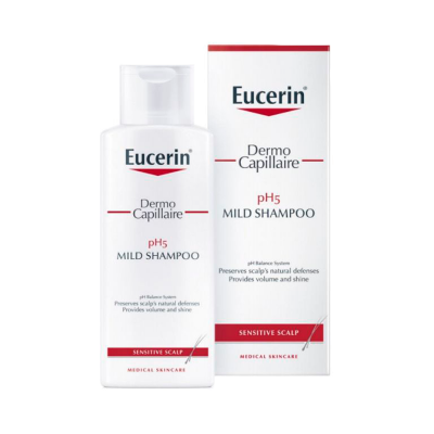Frasco e caixa de shampoo Eucerin Dermo Capillaire pH5
