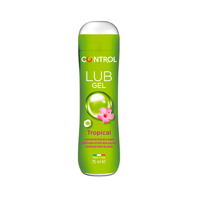 Frasco verde de gel lubrificante Control LUB GEL Tropical com tampa transparente