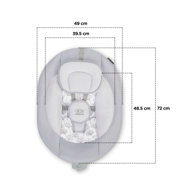 Colchão de espuma cinza e branco para bebé com cinto e apoio para cabeça, medidas indicadas