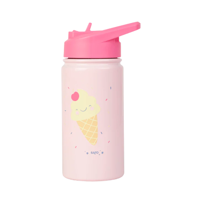 Garrafa de água infantil rosa com desenho de gelado