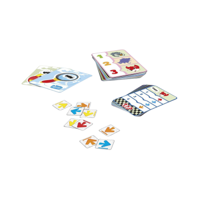 Jogo de cartas infantil colorido com números, setas e personagens
