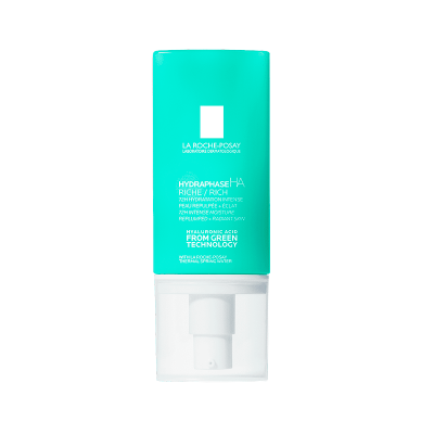 Frasco azul turquesa de creme La Roche-Posay com doseador branco