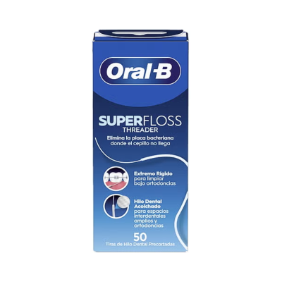 Embalagem azul do fio dental Oral-B Super Floss Threader