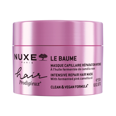 Pote rosa metálico do NUXE LE BAUME máscara capilar reparação intensa
