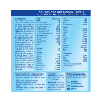 Etiqueta de informação nutricional e ingredientes em fundo azul