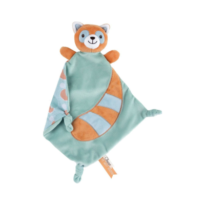 Pelúcia para bebé verde-água e laranja com cabeça de animal sorridente