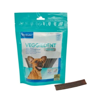 Pacote de tiras de dentição para cães Virbac Veggiedent Fresh e tira individual castanha