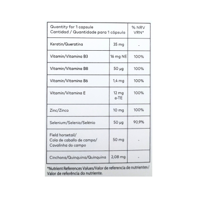 Tabela de composição nutricional para uma cápsula com vitaminas e minerais