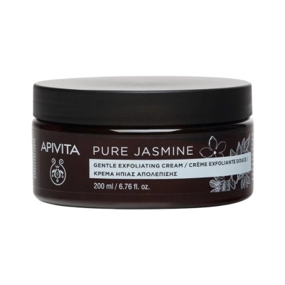 Creme esfoliante suave APIVITA PURE JASMINE em embalagem castanha com tampa preta