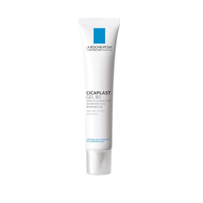 Tubo branco de gel Cicaplast Gel B5 da La Roche-Posay em fundo branco.
