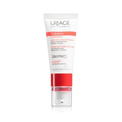 Frasco de creme para olhos Uriage Toléderm Control branco e vermelho