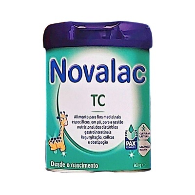 Lata de leite em pó Novalac TC verde e azul