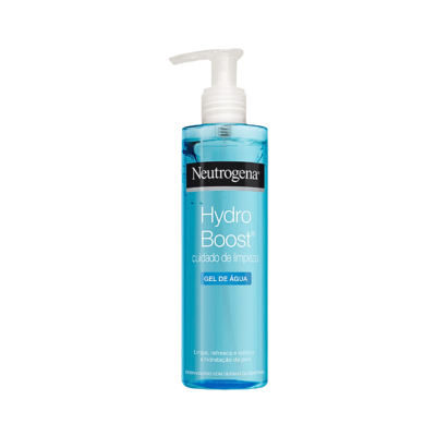 Frasco azul translúcido Hydro Boost Neutrogena com doseador branco
