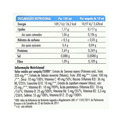 Etiqueta de suplemento alimentar com declaração nutricional e ingredientes em português