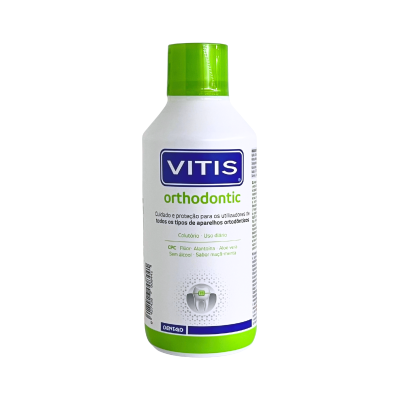 Frasco de colutório VITIS orthodontic branco e verde